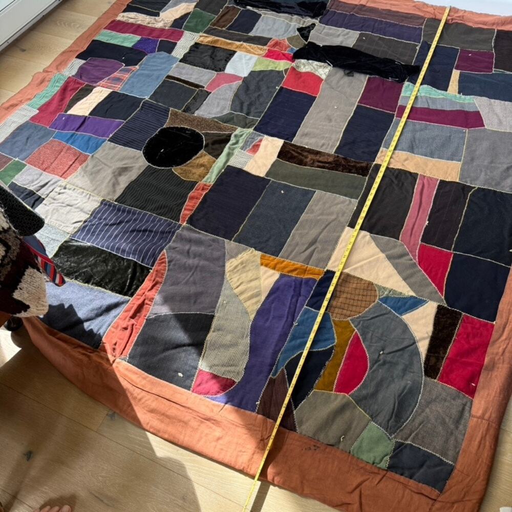 Handmade Vintage Wool Crazy Quilt Patchwork Blanket AS-IS Needs Repair